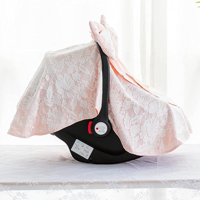 Baby Carseat Canopy Cover with Bow for Girls Boys with Bow Stroller and Cart Cover Carseat Nursing Cover for Newborn