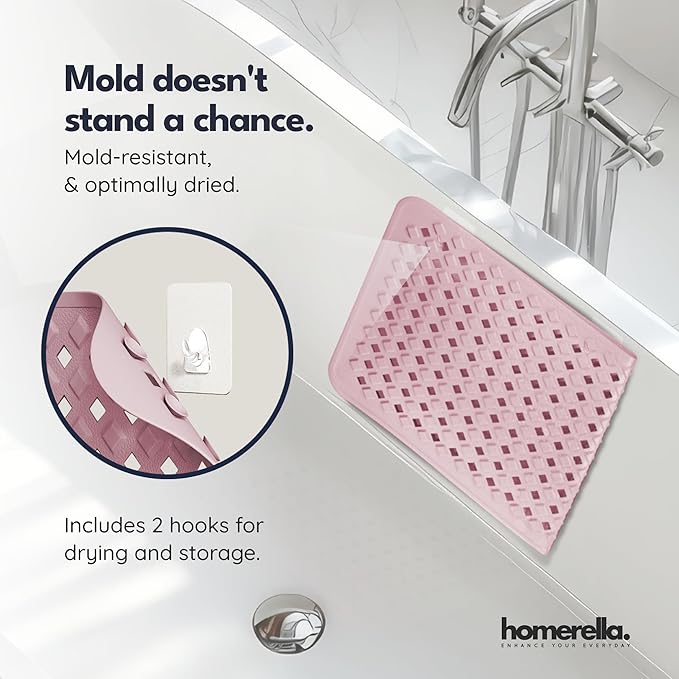 Bath Tub Mat Non Slip Anti Mold for Kids BPA Free INCL Hooks - homerella® Ocean Sea Animals 28x16, Baby Bath Mat Non Slip 200 Suction Cups, Non Toxic Machine Washable Toddler Bath Mat, EU Certified