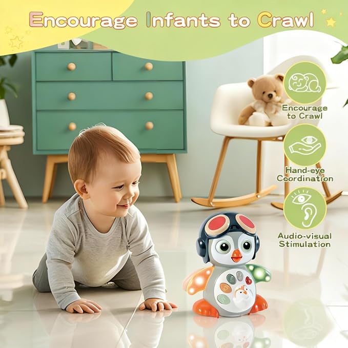 Penguin Crawling Toy for Babies 6-12 Months, Musical Light-up Toys for 1 Year Old, Toys for 6 Month Old Boy, Tummy Time 3-6 Months, Birthday Gifts for 3-18 Months Boys Girls, 1 Year Old Boy Girl Toys