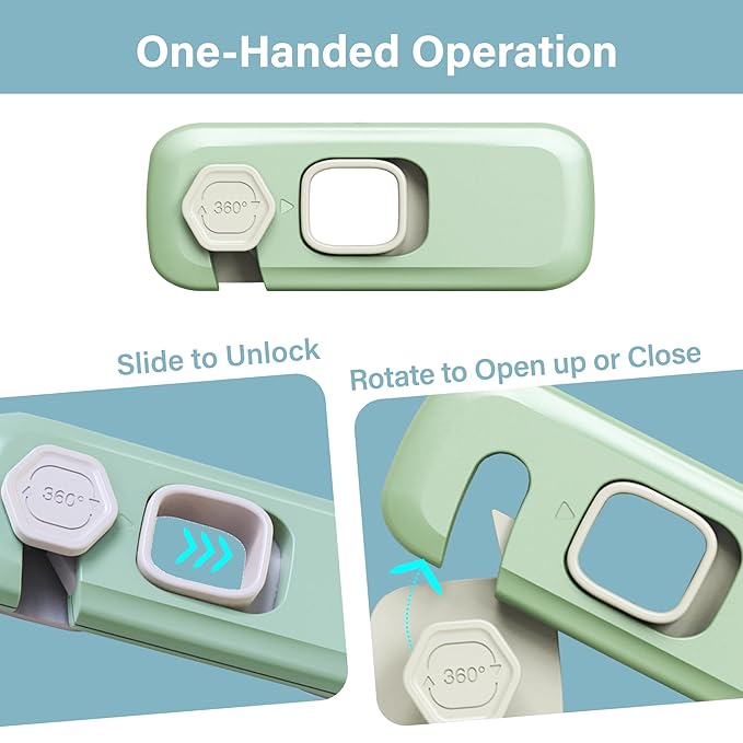 Heart of Tafiti 5 Pack Childproof Refrigerator Lock, French Fridge Door Latches, Baby Safety Locks for Cabinet, Cupboard, Drawers, Dishwasher, Oven, Closet, Strong Adhesive-Easy to Install, Green