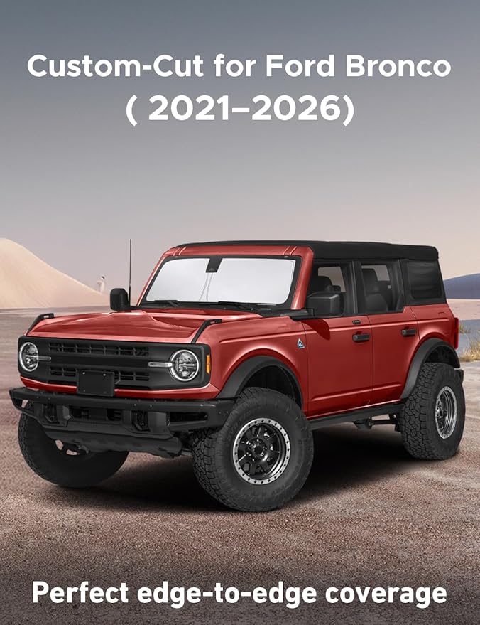 Econour Windshield Sun Shade for Ford Bronco 2021–2022 2023 2024 2025 2026, Car Windshield Sun Shade & Window Cover, Reflective UV Heat Blocker, Foldable Sun Shade for Car Windshield, Car Accessories