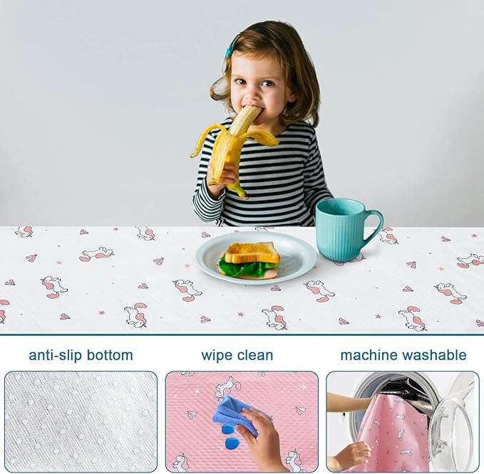 Splat Mat for Under High Chair, 2 Pack High Chair Mat for Floor, Waterproof Mat Washable for Arts and Crafts, Anti-Slip Playtime Mats for Kids, Floors or Tables, Reusable Fabric 42” ×46”