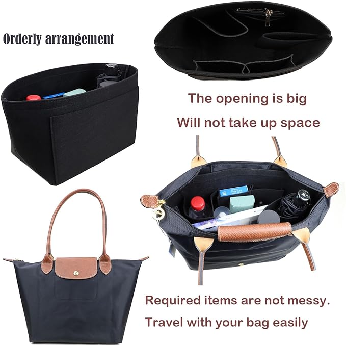 Lckaey Purse Organizer Insert for Le Pliage Neo Handbags Insert Organizer1012black-S