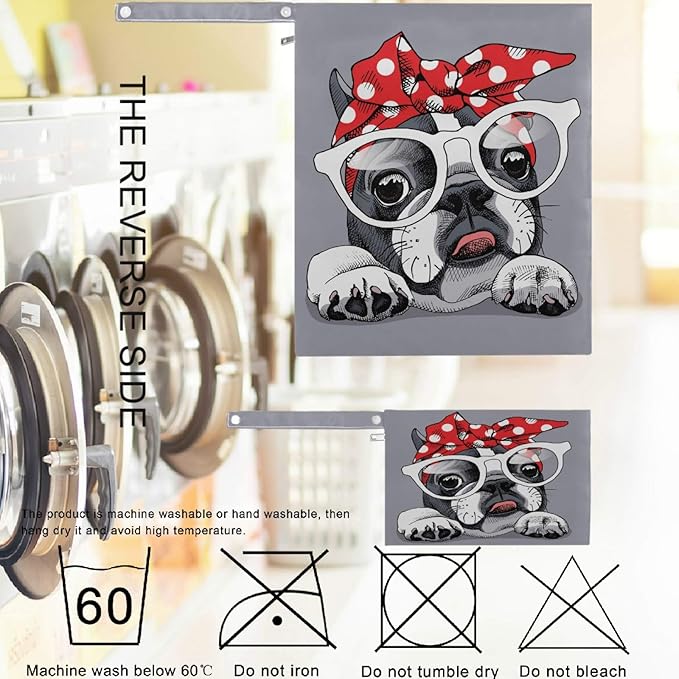 visesunny Cute Bulldog Bowknot 2Pcs Wet Bag with 2 Zippered Pockets Snap Handle Washable Reusable Roomy for Travel,Beach,Pool,Daycare,Stroller,Diapers,Dirty Gym Clothes, Wet Swimsuits, Toiletries