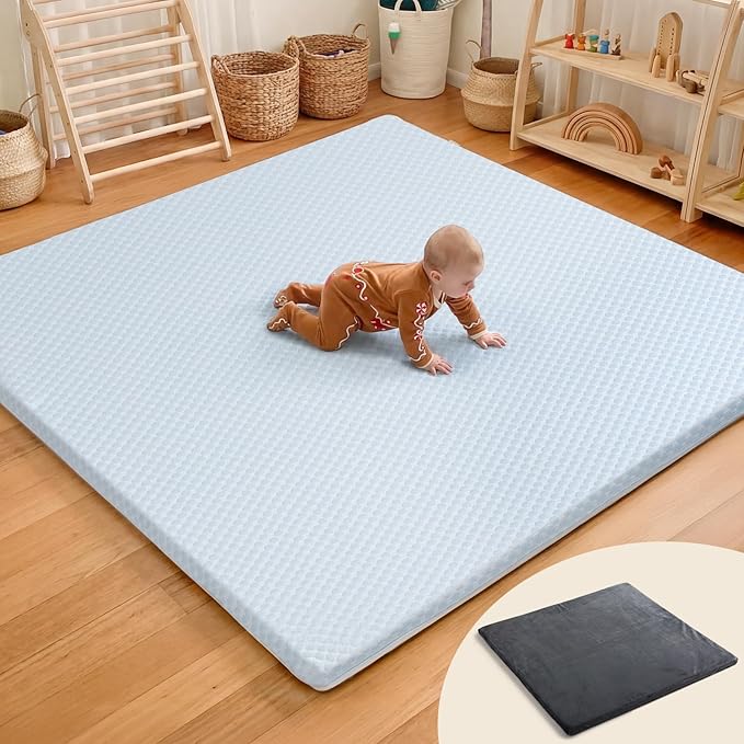 Mallify 1.3" Thick Cooling Baby Play Mat, 50''x50'' Playpen Mat with Surface Removable Cover for Summer, Velvet Playmat for Baby Tummy Time, Crawling Mat for Toddlers, Infants