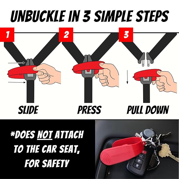 UnbuckleMe Car Seat Buckle Release Tool - Easy Opener Aid for Arthritis, Long Nails, Older Kids - Button Pusher for Infant, Toddler, Convertible 5 pt Harness car Seats - As Seen on Shark Tank (Red)
