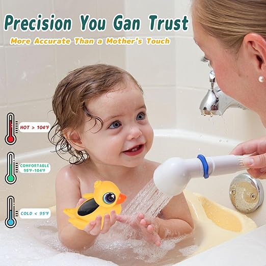 Big-Eye Duck Baby Bath Thermometer - Digital Water & Room Temp Monitor with LED Alerts, Floating Bath Safety Essential for Newborns, Infants, Toddlers (Rechargeable, IP67 Waterproof)