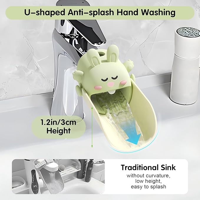 Faucet Extender Silicone Faucet Extender Temperature Sensitive for Toddlers Silicone Sink Extender Babies Kids Children (Yellow+Green/Happy Rabbit)