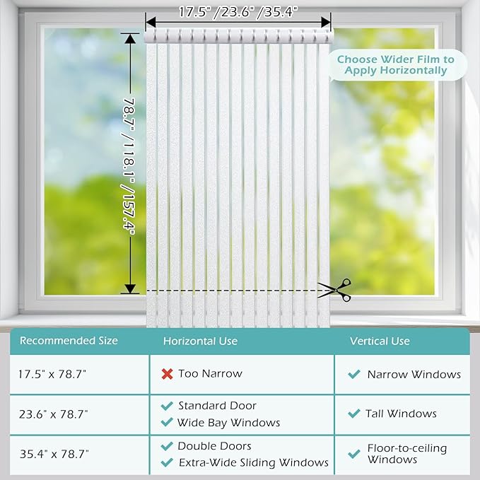 DOWELL Window Privacy Film, Frosted Glass Window Film, Static Cling Glass Vinyl, Heat Blocking Frosting Coverings, Removable Door Stickers for Home Office, Non-Adhesive, Reusable, 35.4 x 78.7 inches