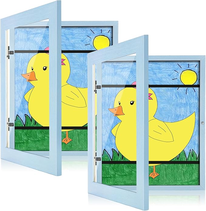 [2-Pack] Kids Art Frames, 8.5x11 Front Opening Kids Artwork Frames Changeable, Light Lake Blue Artwork Display Storage Frame for Wall, Holds 50 Pcs, for 3D Picture, Crafts, Children Drawing, Hanging