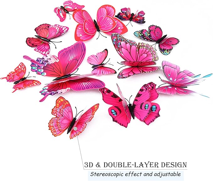 OPSEAM Butterfly Wall Decor 72 PCS, 3D Butterflies Stickers for Party Decorations with Magnets (Purple&red, 72)