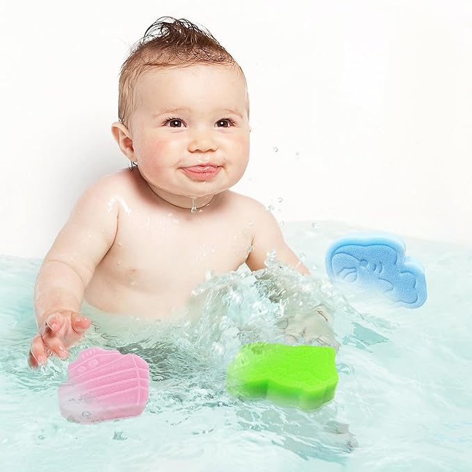 DANCELF Baby Bath Sponge, Natural Cute Shapes Soft Shower Sponges for Bathing, Bathtub Foam for Infants and Toddler, 3pcs : Blue Whale, Pink Ship, Green Dinosaur