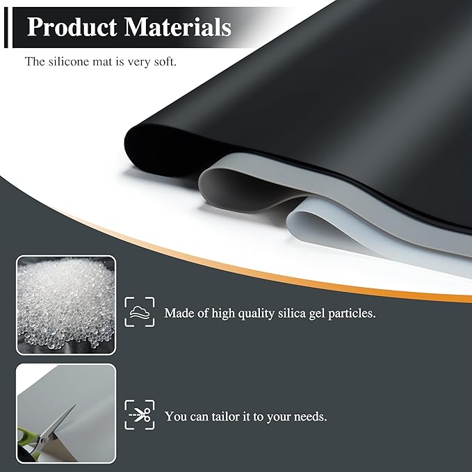 3Pcs 15.7"x 11.8"x 0.03" Light Grey Silicone Placemats, Table Mat, Silicone Mats for Craft, Kitchen Counter, Jewelry, Paiting