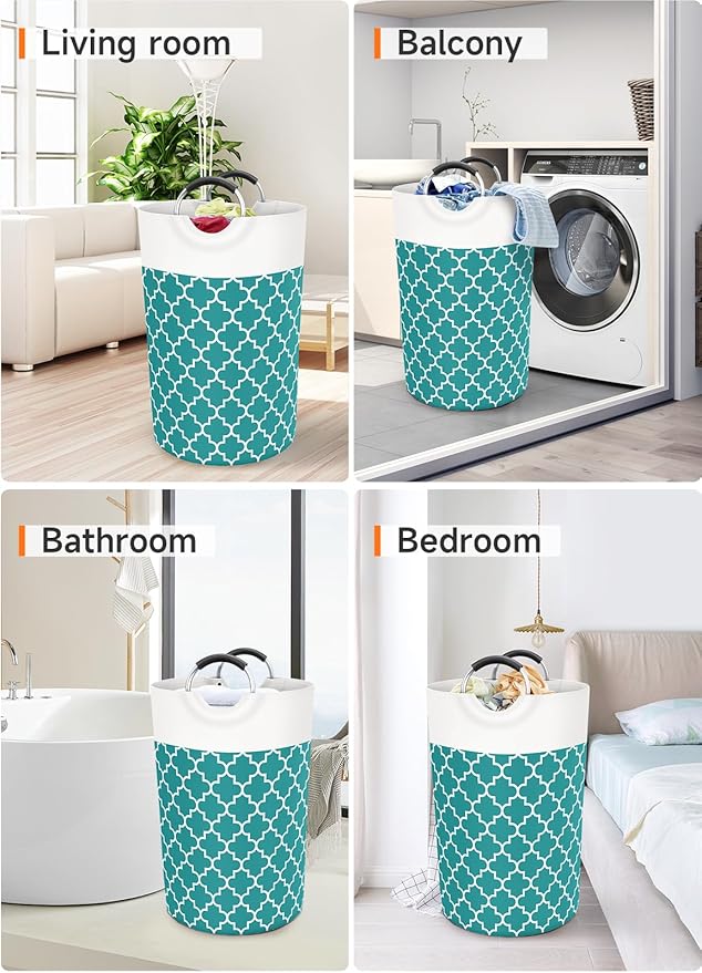 Large Laundry Basket Laundry Hamper Bag Washing Bin Clothes Bag Collapsible Tall with Handles Waterproof Travel Bathroom College Essentials Storage for College Dorm, Family (Green) 115L