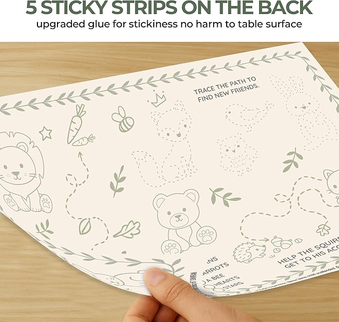Disposable Baby Placemats (40 Pack) Stick-On Toddler Placemats for Restaurants and Travel Eye Spy Activity Fine Motor Skills Mess-Free Table Mats for Babies and Kids