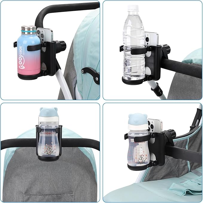Accmor Stroller Cup Holder with Phone Holder, Foldable Universal Cup Holder, 360 ° Rotatable Bottle Holder for Stroller, Bike, Wheelchair, Walker, Scooter
