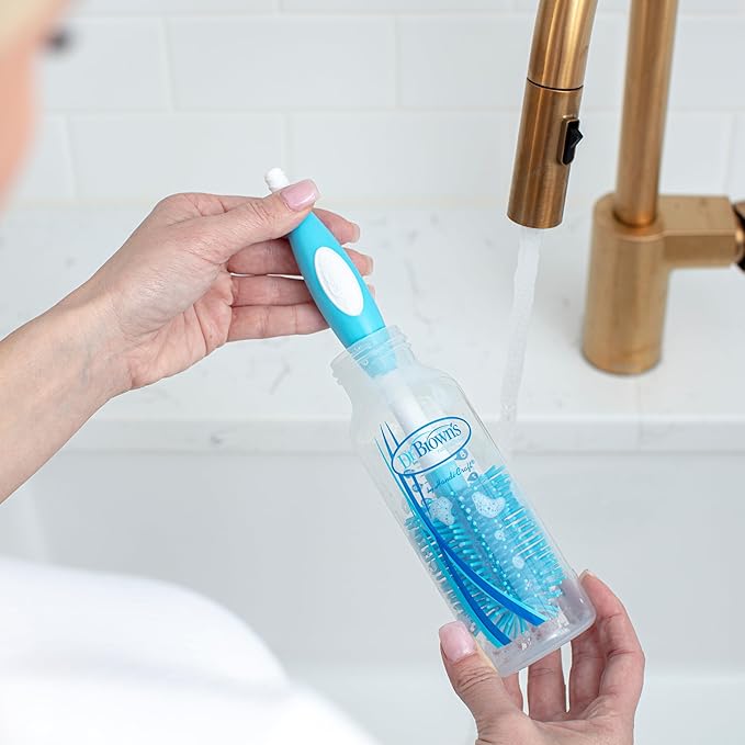 Dr. Brown's Soft Touch No Scratch Baby Bottle Cleaning Brush, Nipple Cleaner & Suction Cup Base for Easy Storage, BPA Free, Blue (Pack of 4)