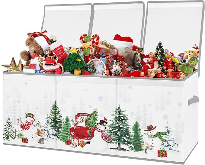 decalsweet Kids Toy Box Storage Chest Collapsible Storage Bin with Lids Handles for Boys Girls Toddler, Large Christmas Kids Toy Organizer Box for Kidsroom Bedroom Playroom Nursery,37.7"x12.5"x15.7"