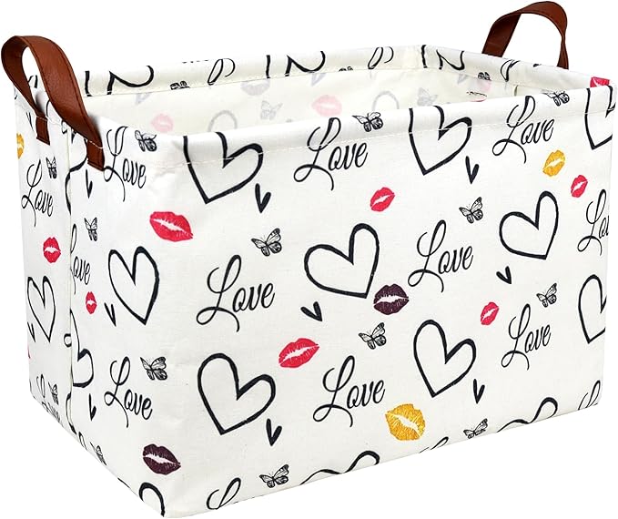 ASKETAM Valentine's Day Basket Gift for Empty Cute Heart Large Storage Bin for Kid and Baby Room Décor (Lips Love)