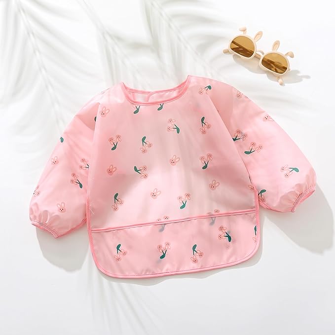 Hafftnun Long Sleeved Bibs,5 PCS Waterproof Wearable Bibs with Sleeves,Baby Feeding Smock 6-30 Months