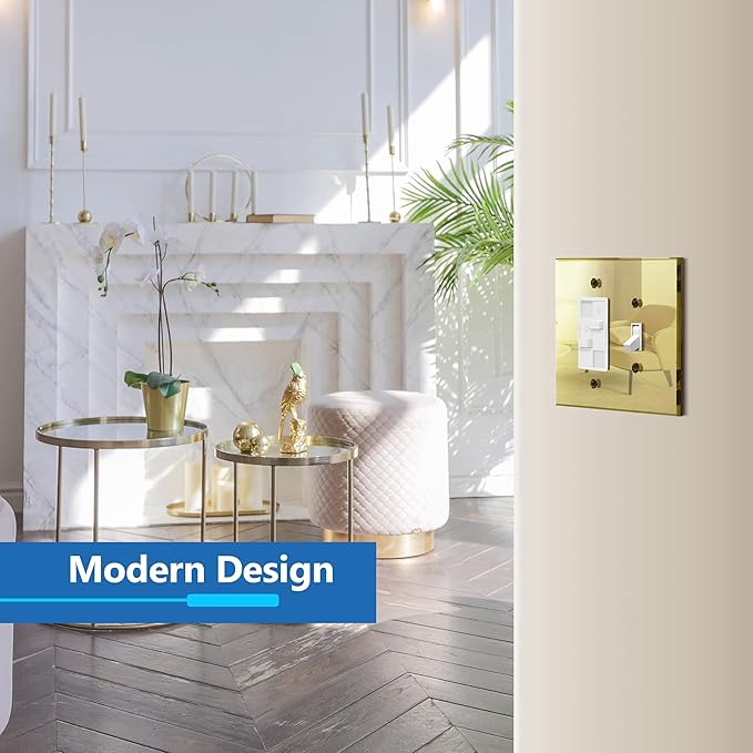 LIDER Reflective Acrylic Combination Wall Plate, Mirrored Double Switch Plate, Combo Toggle Switch and Decorator Outlet Cover, Acrylic Glass, Oversized 2-Gang 5.25" x 5.25", LWP-1131O-AGD5P, 5 Pack