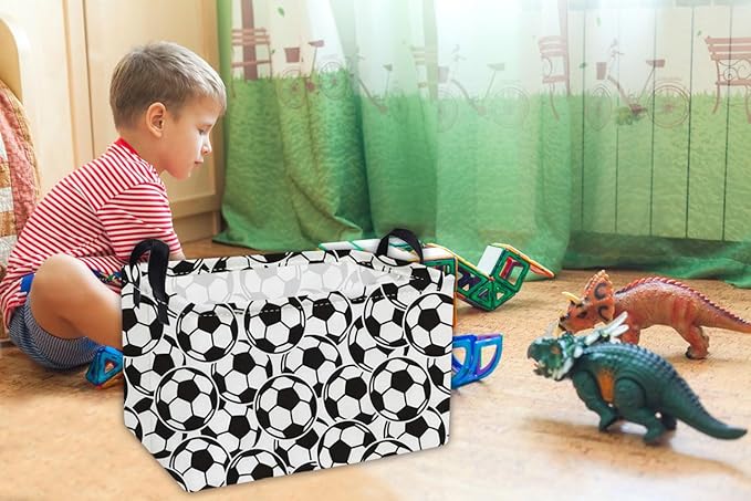 Essme Rectangular Soccer Baskets,Kids Storage Box, Easter Basket for Girls with Handles for Room Decor, Book Bins,Shelf Basket.( Soccer basket)