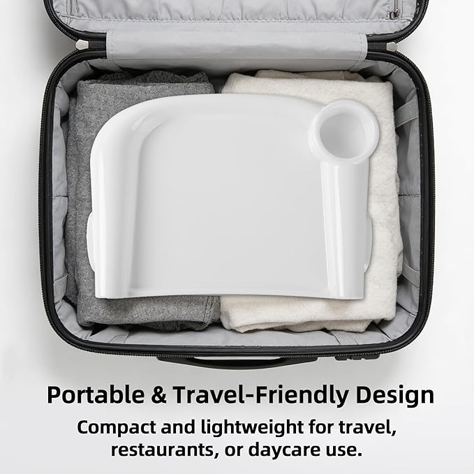 Portable Baby Dining Tray Compatible with Ingle-sina Fast Table Chair Fits 6–36 Months Babies, BPA-Free Plastic & Dishwasher Safe, Mess-Free & Deep Edge Spill Guard, Home & Travel Use - White