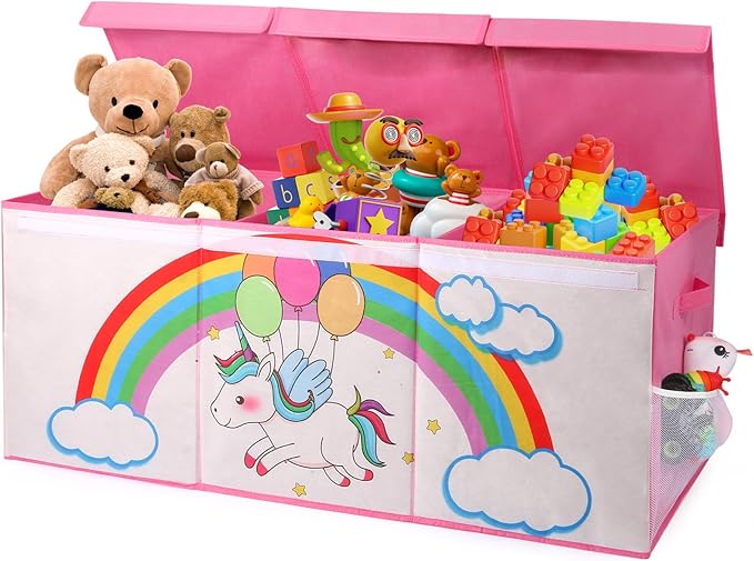 Dqoetort Extra Large Toy Box, Collapsible Storage Organizer with Lids, Sturdy Unicorn Toy Chest for Boys Girls, 40"x14"x16" Kids Storage Bin Box Baskets for Living Room, Playroom, Bedroom, Nursery