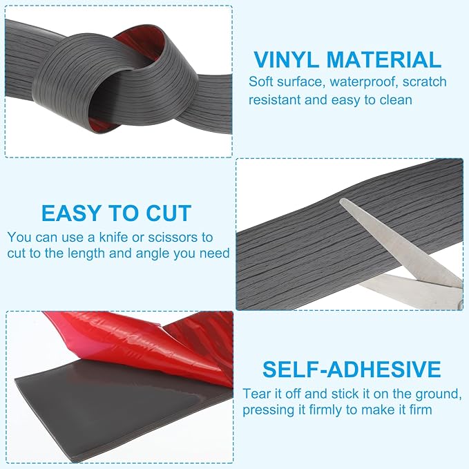 PATIKIL Self Adhesive Floor Transition Strip 20 ft x 2" Vinyl Flat Divider Flooring for Joining Floor Gaps Carpet Transition Floor Tiles, Dark Gray Pattern