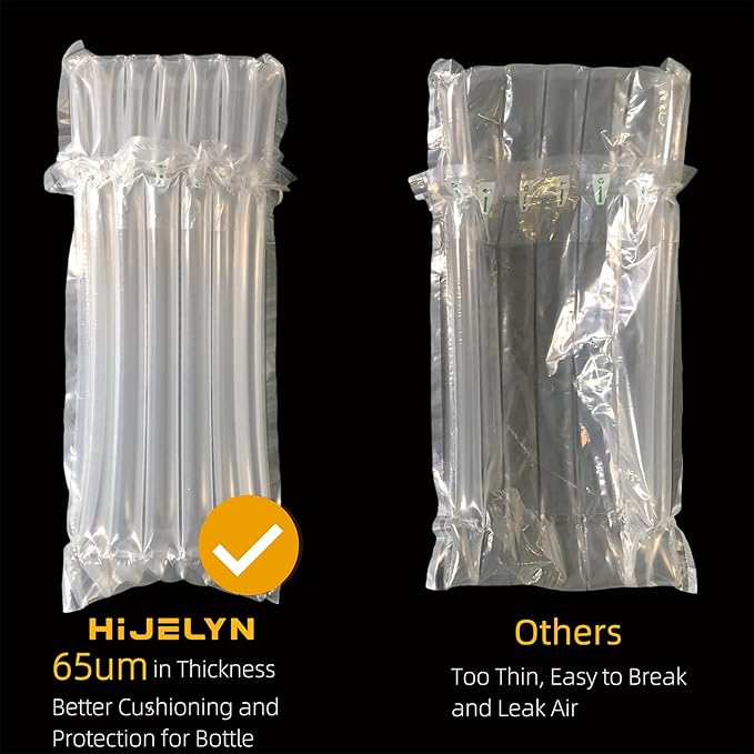 Hijelyn 10 Pack 65um Thick Inflatable Bottle Shipping Packaging Alternative to Wine Boxes for Shipping Bottle Shipper Wine Packaging for Air Travel, Liquor Protector for Luggage Bubble Bags with Pump