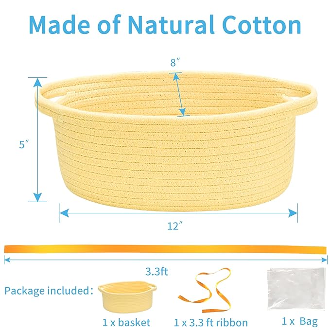 ABenkle Small Basket with Gift Bags and Ribbons, Empty Gift Baskets for Mother's Day, Decorative Boho Rope Woven Nursery Storage Organizer Toy Baskets with Handle for Baby Showers, 12"X 8" X 5"