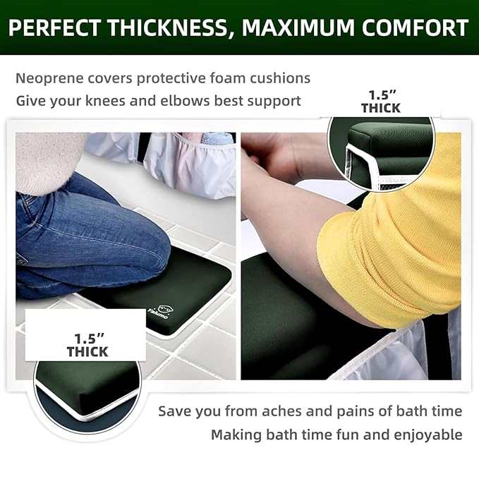 Bath Kneeler and Elbow Rest Set Baby Bath Kneeling Pad, Thick Anti-Slip Bathing Kneeling Mat Cushion Quick Drying Bathtub Knee Saver with Arm Support and Pockets for Bathroom Bathing Time Comfort