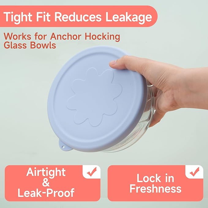 LUVCOSY 4 Cup Silicone Replacement Lids Storage Cover for Anchor Hocking Glass Bowls (Container not Included) 4 Pack Microwave, Dishwasher and Freezer Safe