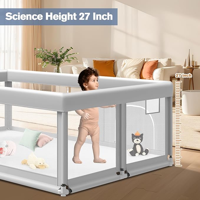 65×50 Inches Baby Playpen, Playpen for Babies and Toddlers, Baby Play Yards Indoor & Outdoor, Sturdy Safety Play Pen with Soft Breathable Mesh, Toddlers Activity Center with Anti-Slip Base