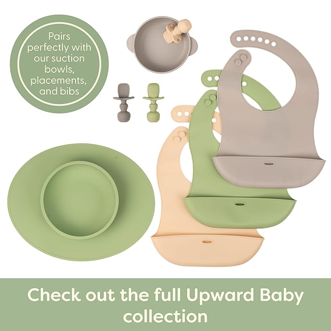 UpwardBaby Self-Feeding Spoon with Choke Barrier - Silicone Baby Spoons Toddler Utensils for Home & Travel, Textured Tips Massage Gums & Baby-Led Weaning, Tiny, Pack of 3, Blue/Gray/Mint