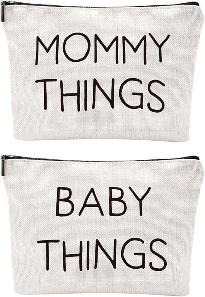 Mommy and Baby Bag Set Canvas Pouch Set Black Keepsake for New Mothers Travel Toiletry Bag for Baby Stuff, Mother's Day Gifts, Set of 2