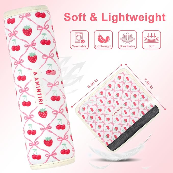 Amintiri Seat Strap Shoulder Pads for Kids, Seat Belt Cover for Children, Soft Furry Seat Belt Cushion for Travel, Cartoon Car Seat Belt Pad Cover for Boys and Girls.