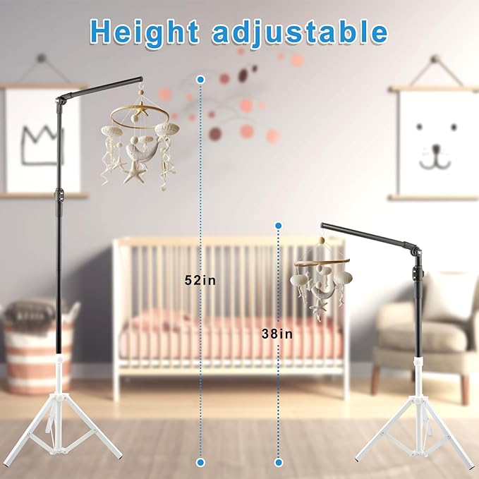 Baby Crib Mobile Arm,Mobile Hanger for Crib Adjustable Height 56-78" Top Can Rotate 180° Suitable for Baby Stainless Steel with Brushed Texture Sturdy and Stable Base