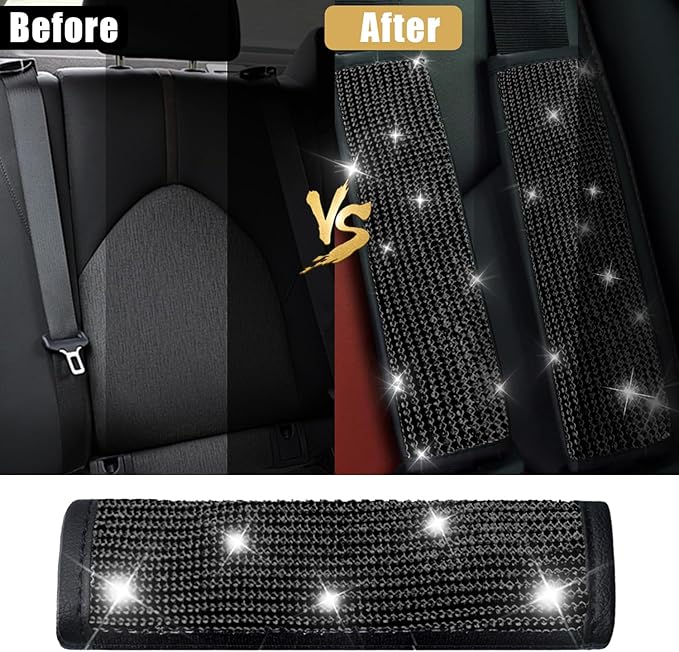 JDDRY 2-Pack Bling Seat Belt Covers,Bling Seat Belt Covers for Womens,Car Seat Belt Strap Cover Shoulder Pad,Universal Car Interior Accessories Fit for Car/Truck/SUV(Black,2PC)