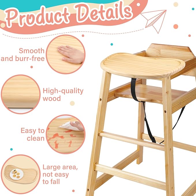 Baby Wooden High Chair Tray, Antique Vintage Toddler Infant Seat Tray Replacement Universal Wooden High Chair Accessory for Kitchen Toddlers and Babies Home Finger Foods Placemat
