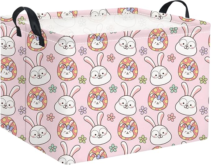 TIBAOLOVER Easter Basket Bunny Pink Baby Girls Cute Kids Toy Storage Bin Organizer Shelf Book Rabbit Room Decor (Pink Rabbit)
