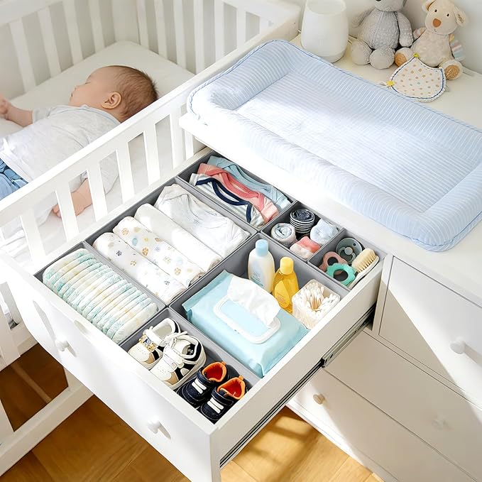 DIMJ Drawer Organizer Clothes Storage - 24 Pack Baby Dresser Organizer for Nursery Closet Organization, Fabric Drawer Organizer Bins for Underwears Socks Bras, Foldable Storage Dividers for Bedroom