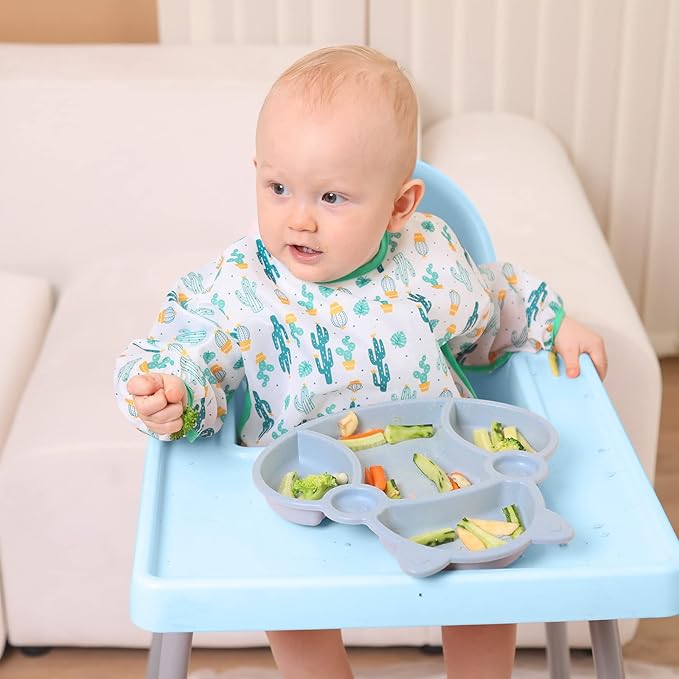 Lictin Long Sleeve Bibs 5 Pack - Baby Bibs for Girl or Boy, Reusable Infant for Feeding Teething or Weaning
