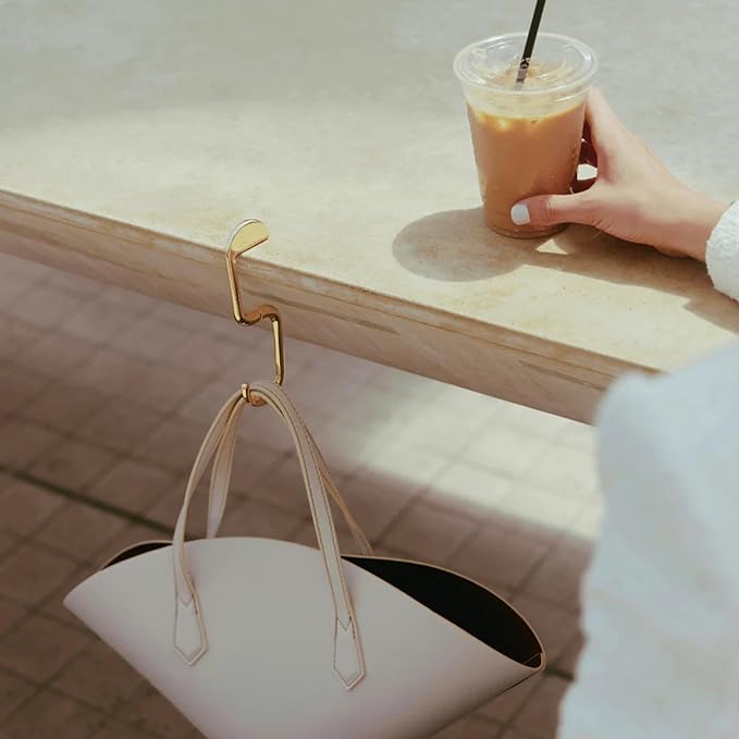 KLIPSTA FLIP Bag Hook - Newly Redesigned. Portable Purse Hanger for Table with Magnetic Closure - Now Holds up to 50 lbs. (Gold)