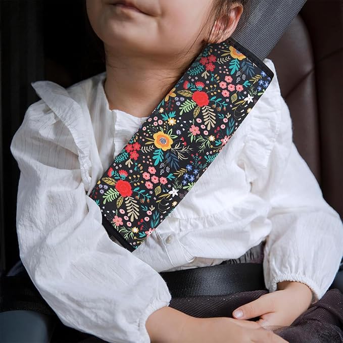 YR Seat Belt Cover for Kids, Soft Comfort Seat Belt Cushion for Children, Cute Cartoon Pattern Car Seat Belt Pads Cover for Girls and Boys, 1 Pack (Garden Picnic)