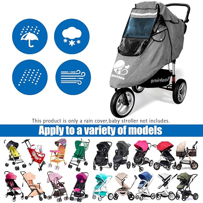 Stroller Rain Cover,Universal Stroller Accessory,Waterproof,Windproof Protection,Protect from Dust Snow,Baby Travel Weather Shield,Rainproof Nano-Coating Elastic Band,Grey