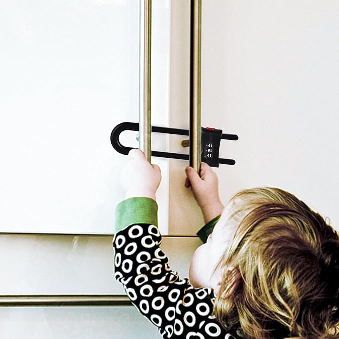 4 Pack U-Shaped Sliding Cabinet Locks Multifunctional Child Safety Lock Adjustable Baby Proof Clips for Home Cabinets Refrigerator Doors Cabinet Knobs and Window Handles (Black)