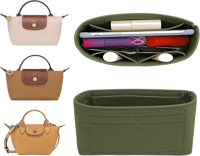 LOUKAYCCI Felt Mini Organizer Insert for Longchamp mini XS Bag,Purse Organizer Insert For Handbag (Green)