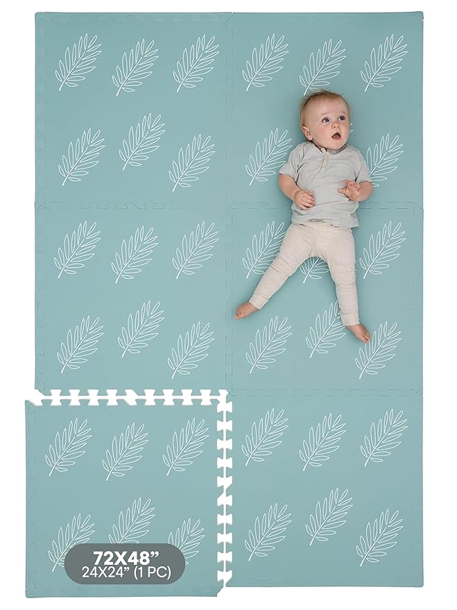 Childlike Behavior Baby Play Mat - Extra Large, Foam Play Mat with Soft Interlocking Floor Tiles 72x48 Inches - Baby Floormat for Infants, Toddlers and Kids (Leaves)
