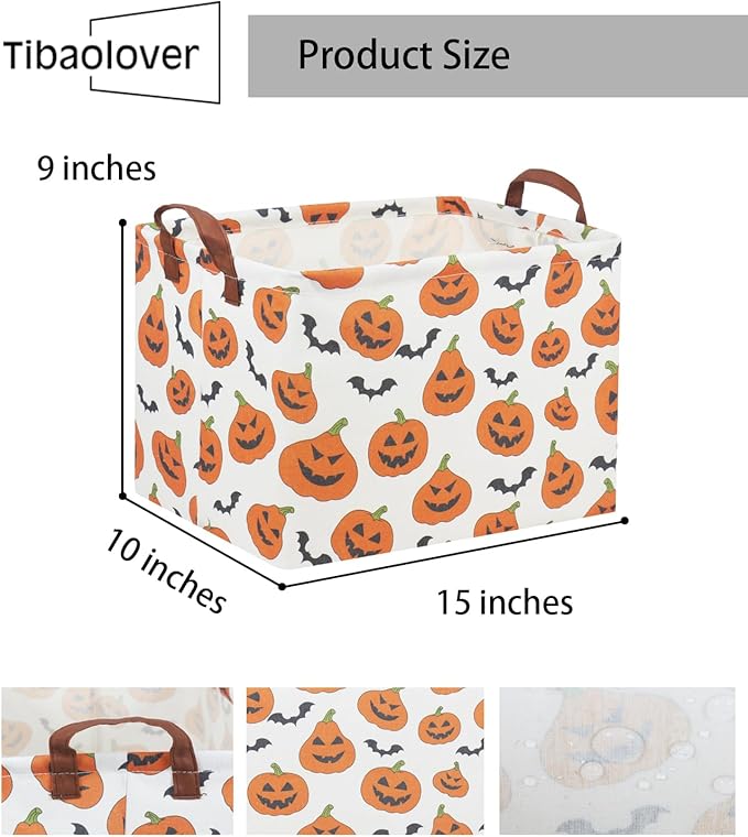 TIBAOLOVER Rectangular Halloween Basket for Kids Pumpkin Basket Toy Storage Bin Organizer Box Room Decor for Halloween Parties(Halloween Pumpkin)